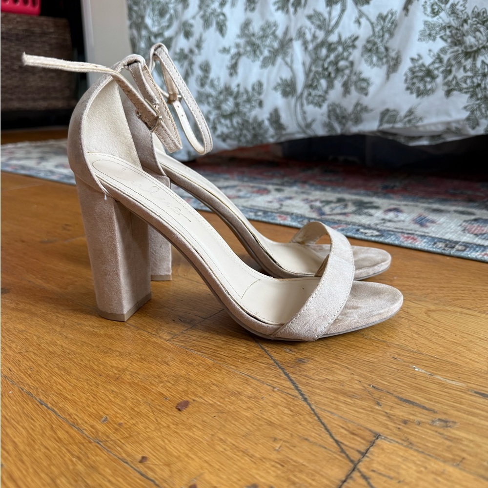 4 Inch Tan/Nude Block Heel Ankle Strap Sandal